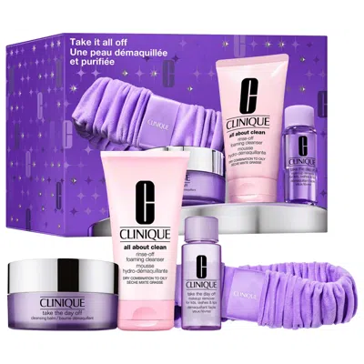 Clinique 4-piece Take It All Off Makeup Remover Gift Set In Purple