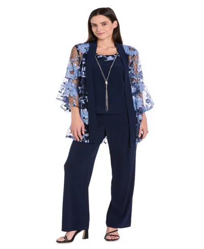 R & M Richards Petite Jacket, Top And Pants 3-piece Set In Blue