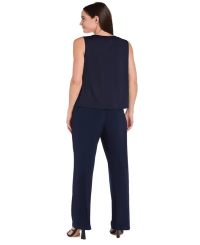 R & M Richards Petite Jacket, Top And Pants 3-piece Set In Blue