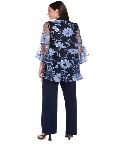 R & M Richards Petite Jacket, Top And Pants 3-piece Set In Blue