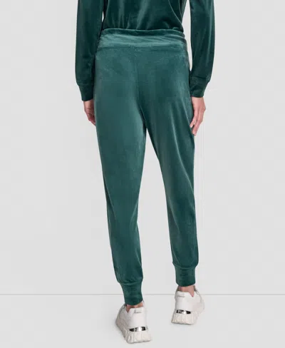 Dkny Women's Platinum Velour Rhinestone Logo Slim Fit Joggers In Green
