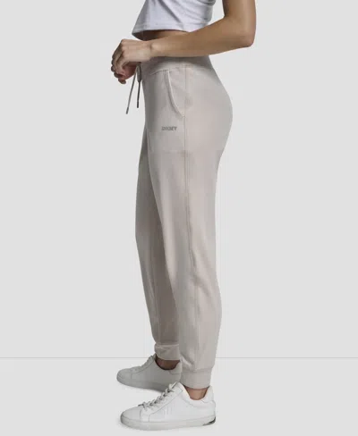 Dkny Women's Platinum Velour Rhinestone Logo Slim Fit Joggers In Gray