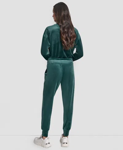 Dkny Women's Platinum Velour Rhinestone Logo Slim Fit Joggers In Green