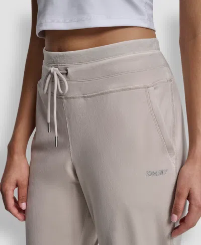 Dkny Women's Platinum Velour Rhinestone Logo Slim Fit Joggers In Gray