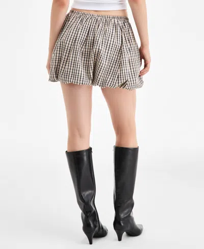 Bar Iii Women's Windowpane Plaid Bubble Mini Skirt, Macy's Exclusive In Brown