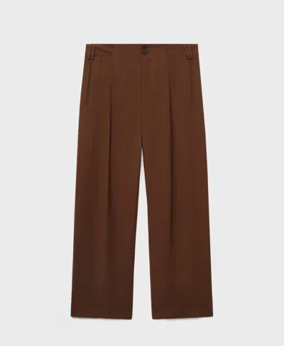 Mango Pleated Wide Leg Pull-on Pants In Brown