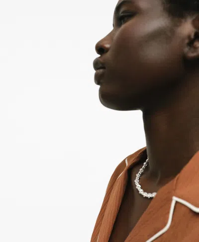 Mango Textured Shirt With Contrasting Trim Brown In Brown