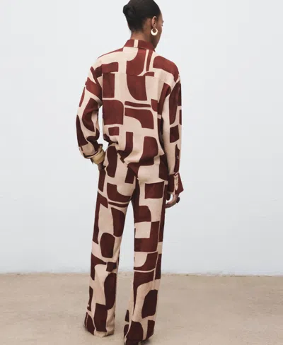 Mango Geometric Print Shirt Ecru In Brown