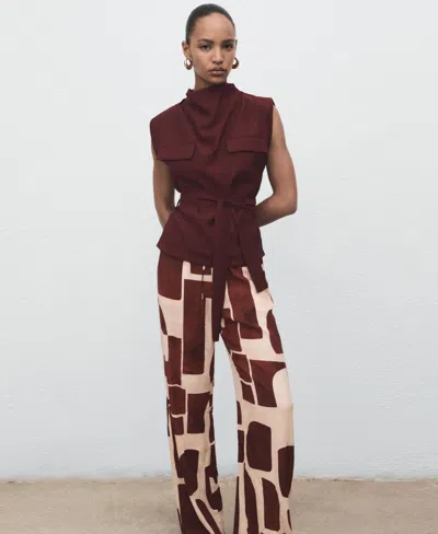 Mango Geometric Print Shirt Ecru In Brown