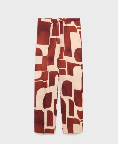 Mango Geometric Print Shirt Ecru In Brown