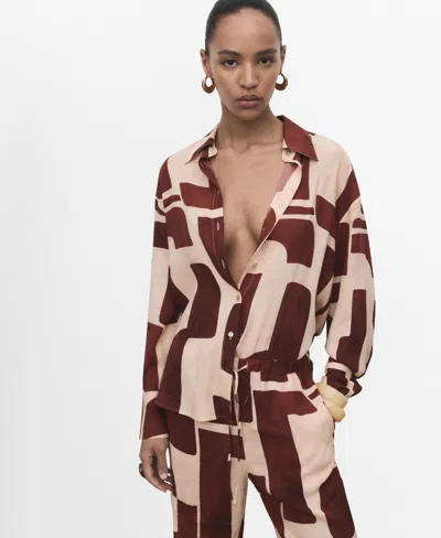 Mango Geometric Print Shirt Ecru In Black