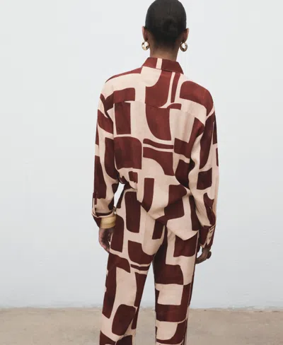 Mango Geometric Print Shirt Ecru In Black