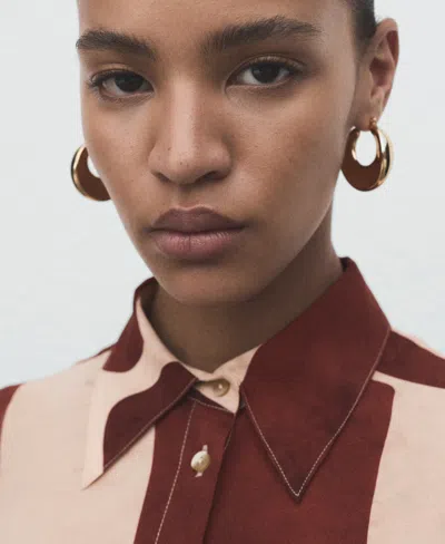 Mango Geometric Print Shirt Ecru In Black