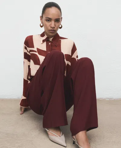 Mango Geometric Print Shirt Ecru In Black