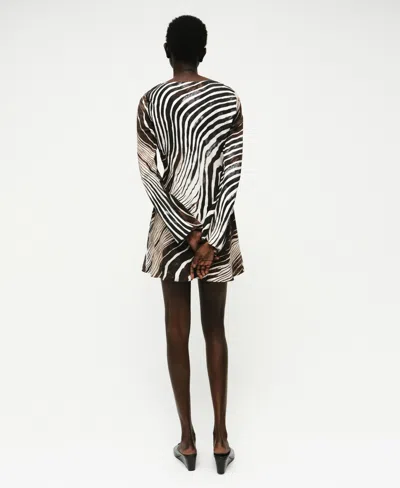 Mango Zebra Print Long Sleeve Dress In Black