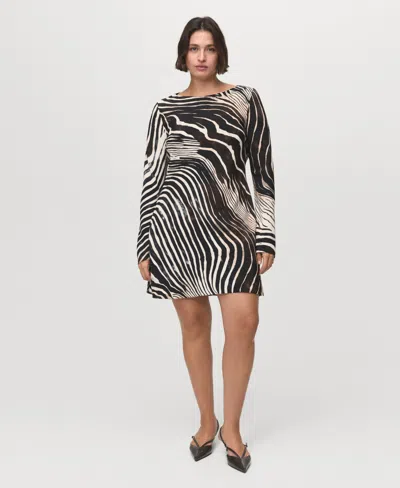 Mango Zebra Print Long Sleeve Dress In Black