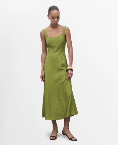 Mango Robe Midi Coutures Vert - Femme - Xxl -  In Green