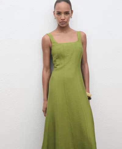 Mango Robe Midi Coutures Vert - Femme - Xxl -  In Green