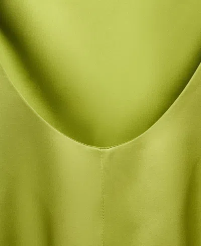 Mango Satin Open Back Long Sleeve Mini Dress In Green