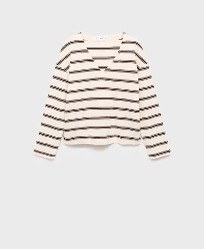 Mango Striped Cotton-blend Sweatshirt Ecru In Neutral