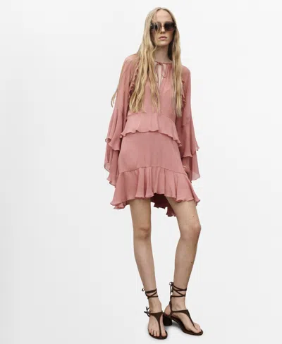 Mango Flared Dress With Ruffled Sleeves Pink In Pink