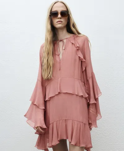 Mango Flared Dress With Ruffled Sleeves Pink In Pink