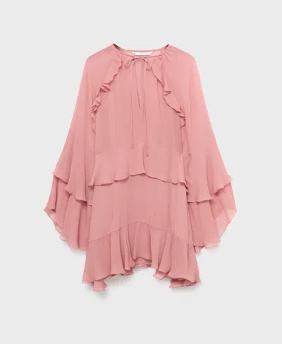 Mango Flared Dress With Ruffled Sleeves Pink In Pink