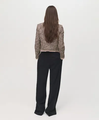 Mango Pocket Tweed Jacket Black In Animal Print