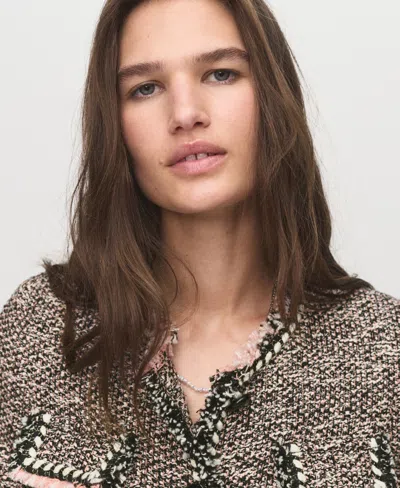 Mango Pocket Tweed Jacket Black In Animal Print