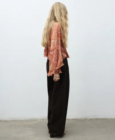 Mango Ruffles Printed Blouse Brown In Multi