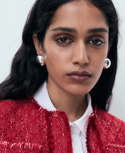 Mango Tweed Jacket With Frayed Ends Red In Multi