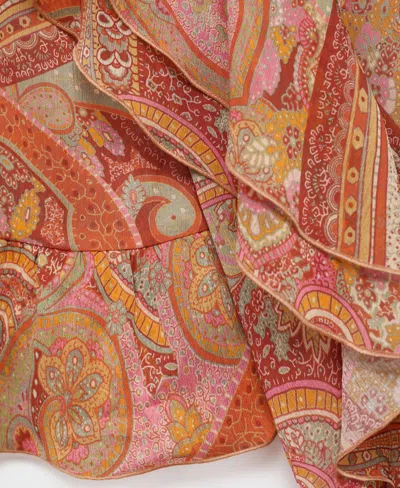 Mango Ruffles Printed Blouse Brown In Multi