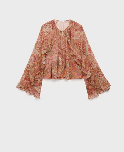 Mango Ruffles Printed Blouse Brown In Multi