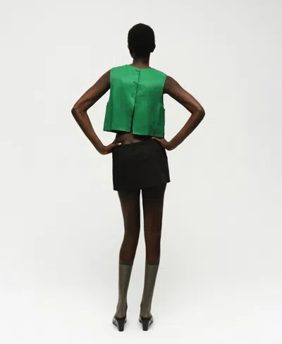 Mango Linen-blend Top With Buttons Green In Animal Print