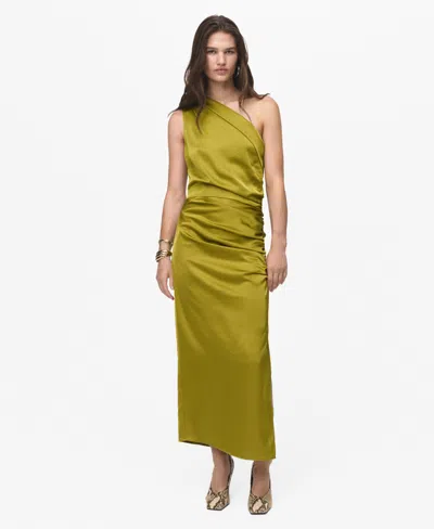 Mango Asymmetric One-shoulder Satin Cocktail Dress In Green