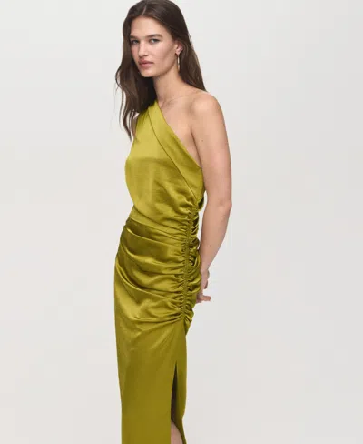 Mango Asymmetric One-shoulder Satin Cocktail Dress In Green