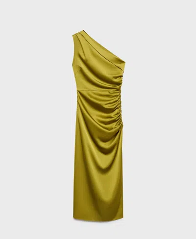 Mango Asymmetric One-shoulder Satin Cocktail Dress In Green