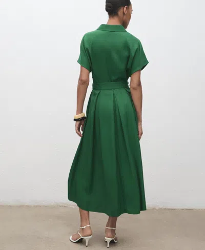 Mango Lyocell Shirt Dress Green In Green