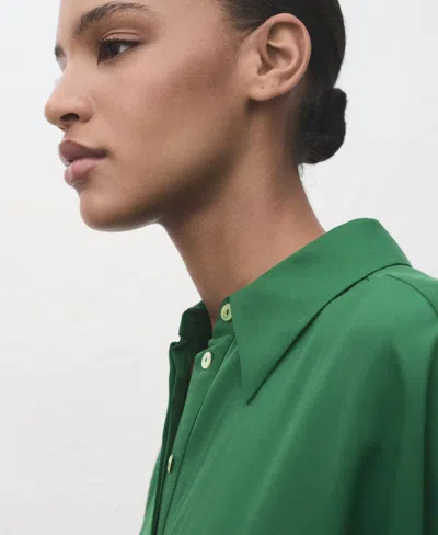 Mango Lyocell Shirt Dress Green In Green