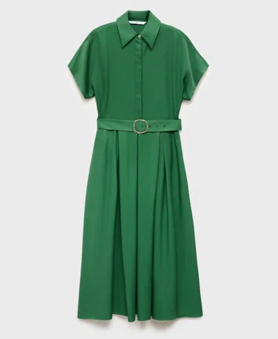 Mango Lyocell Shirt Dress Green In Green