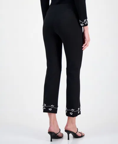 Anne Klein Womens Embellished Mock Neck Sweater Embellished Pull On Kick Flare Pants In Black