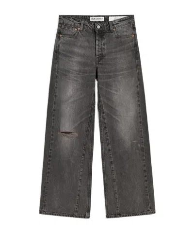 Our Legacy Distressed Wide-leg Jeans With Faded Black Wash In Gray