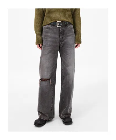 Our Legacy Distressed Wide-leg Jeans With Faded Black Wash In Gray