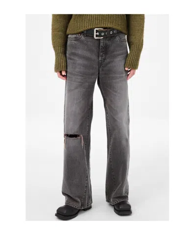 Our Legacy Distressed Wide-leg Jeans With Faded Black Wash In Gray