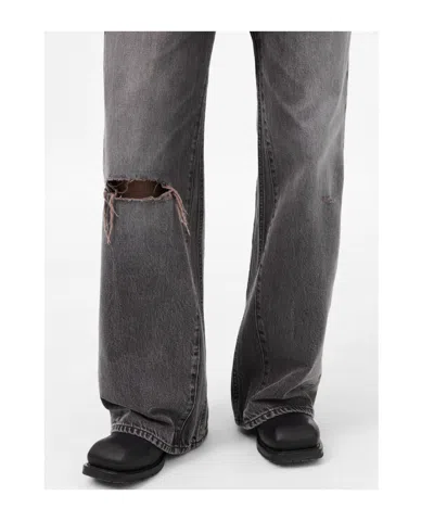 Our Legacy Distressed Wide-leg Jeans With Faded Black Wash In Gray
