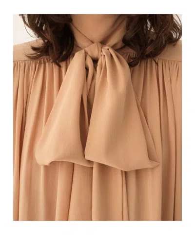 Chloé Oversized Gathered Lavallière Blouse In Crêpe De Chine Brown Size 10 100% Silk, Pinctada Maxima, Far In Brown