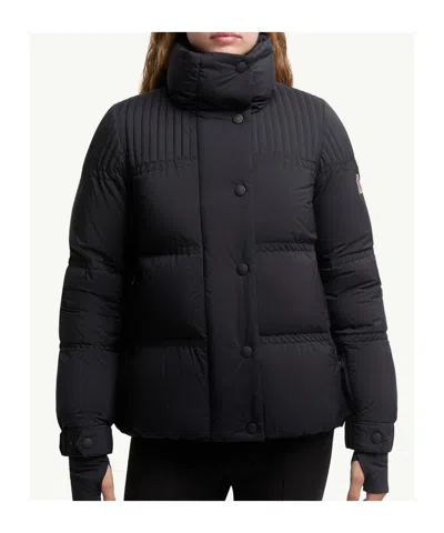 Moncler High Collar Quilted Nylon Outerwear In Black