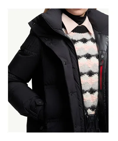 Moncler High Collar Quilted Nylon Outerwear In Black