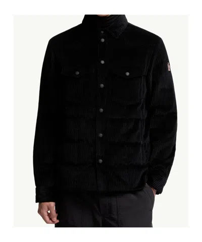 Moncler Gelt Corduroy Down Shirt Jacket In Black