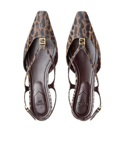 Fendi Ffold Leopard-printed Snake Leather Slingback Flats In Animal Print